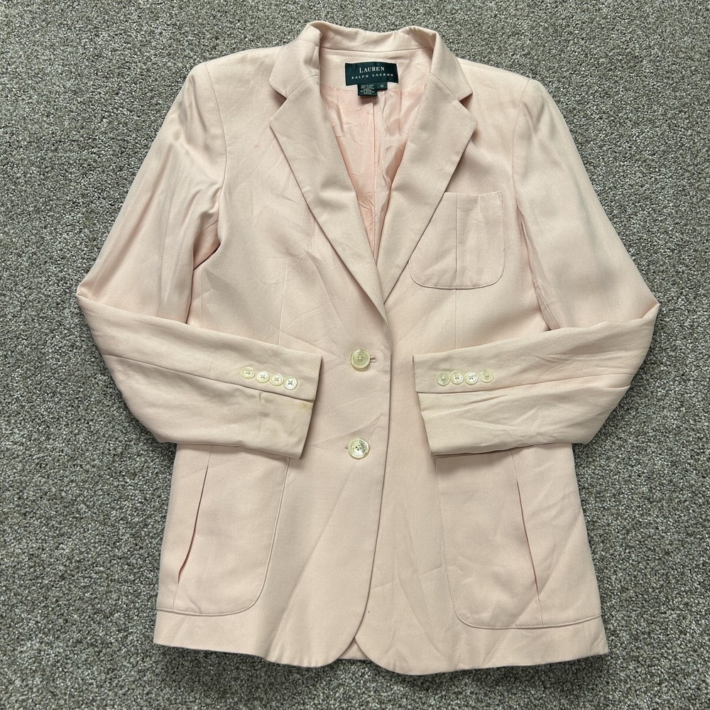 Lauren Ralph Lauren Blazer Jacket Womens 10 Pink Silk Twill Lined Wedding Career